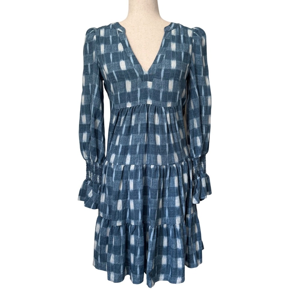 Tuckernuck Pomander Place Blue Ikat Kenzo Dress Tiered Lined Boho Cottagecore XS